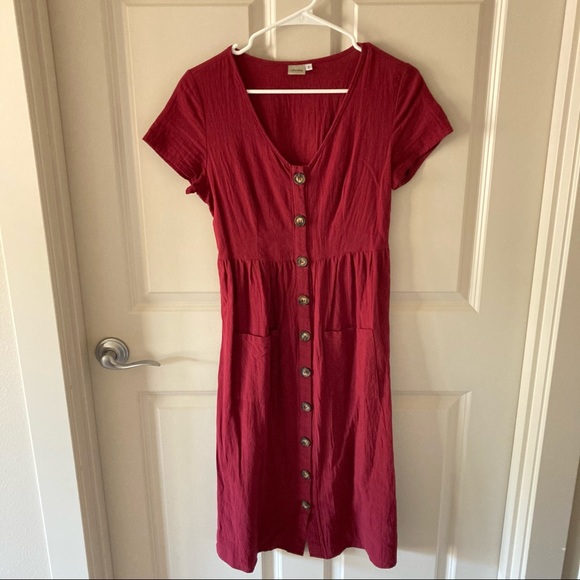 Modest Burgundy Button Up Midi - Picture 1 of 2